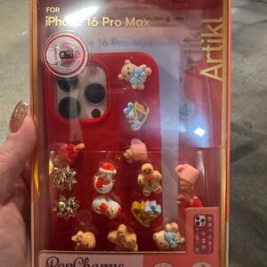 Red Case for iPhone 16 Pro Max with PopCharms
